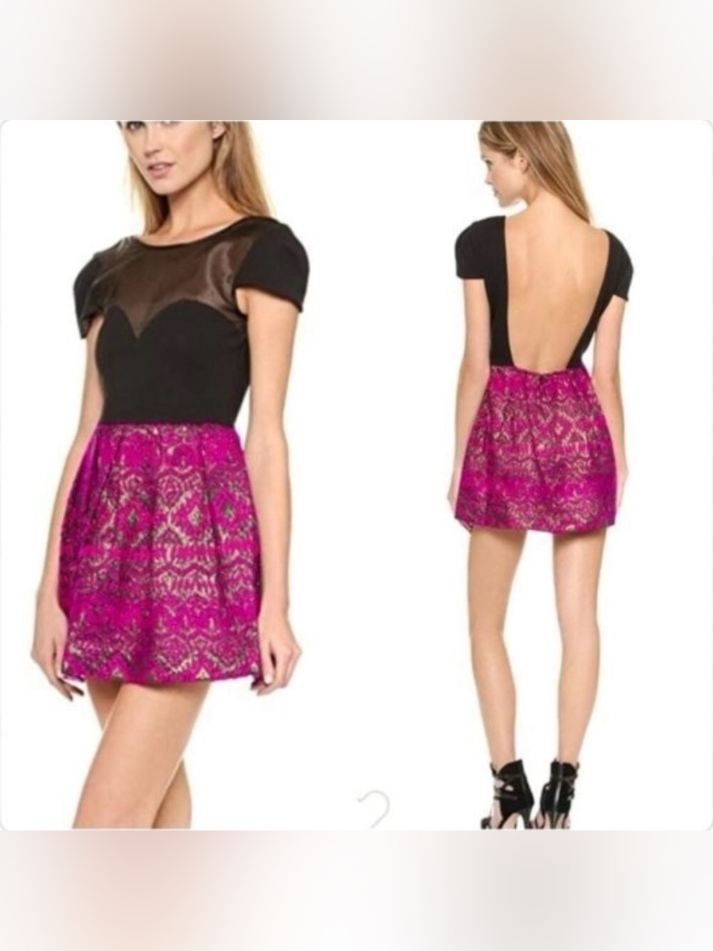 Revolve Lovers + Friends Crystal Pink Brocade Black Backless Mini Dress